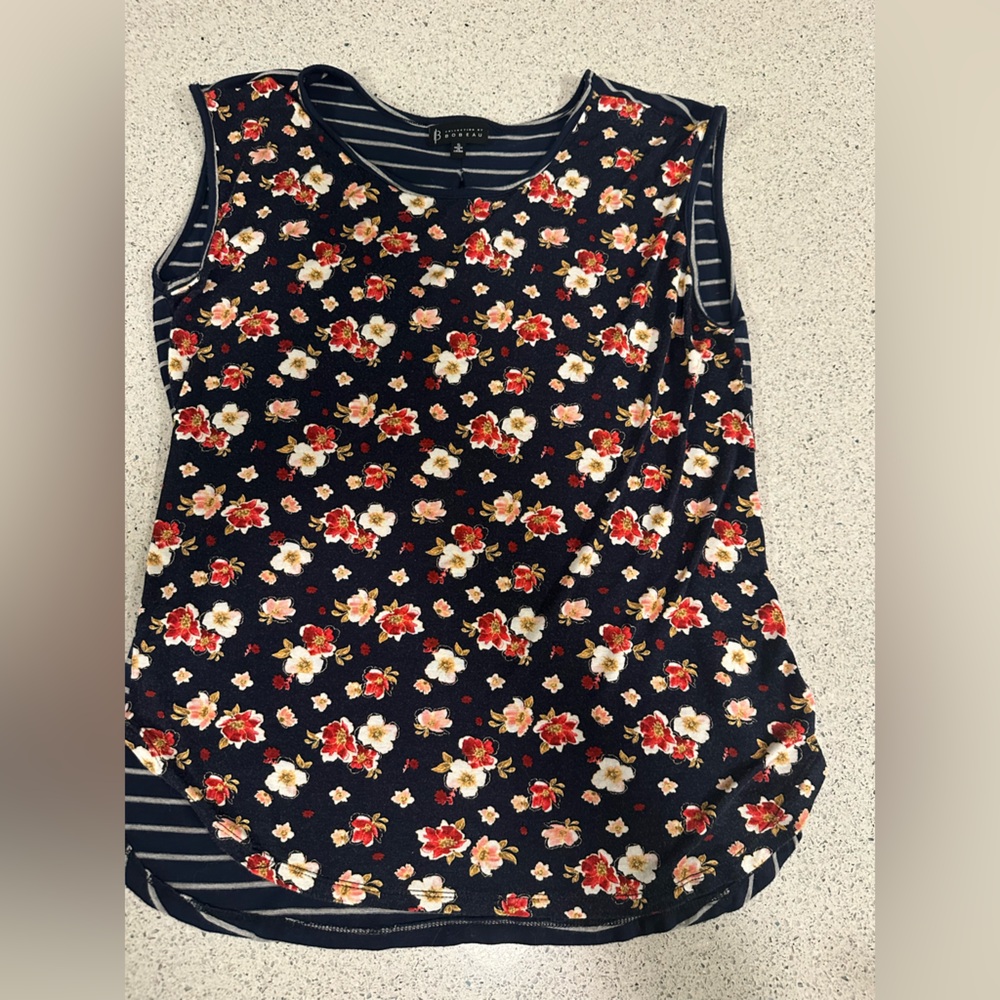 Bobeau Navy Floral Striped Mixed Top Nordstrom Small